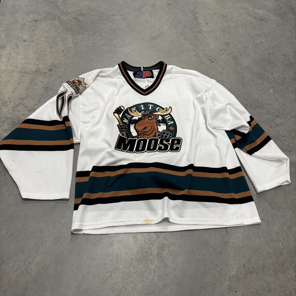VTG Manitoba Moose SP‎ Hockey Jersey Bullwinkle #00 HOME White AHL Canucks Large